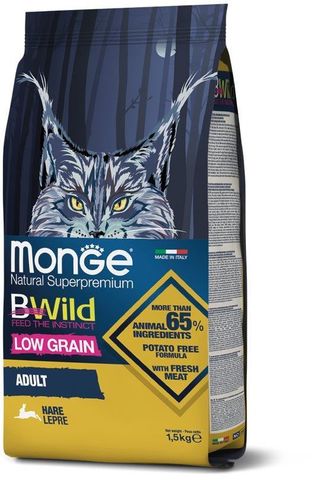 Monge Cat BWild LOW GRAIN низкозерновой корм из мяса зайца для взрослых кошек 1,5 кг