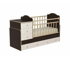 Кроватка детская трансформер Промтекс Колибри 1 (венге/бодега) маятник поперечный, ящик, комод