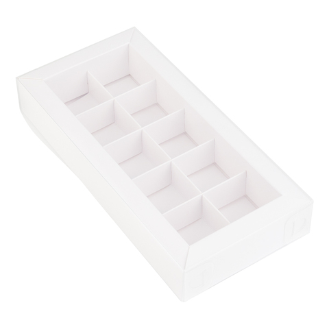 Коробка для 10 конфет с прозрачной крышкой, белая