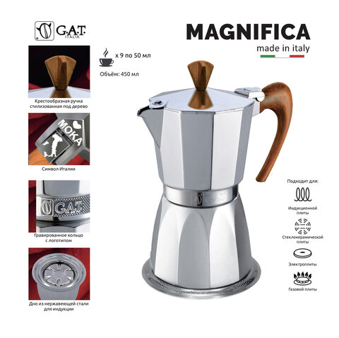Кофеварка гейзерная G.A.T. MAGNIFICA 02-030-09 450ml индукция, алюминий