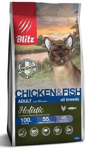 Blitz Holistic Chicken & Fish Cat (Low Grain), кошки, сухой, крица и рыба (400 г)