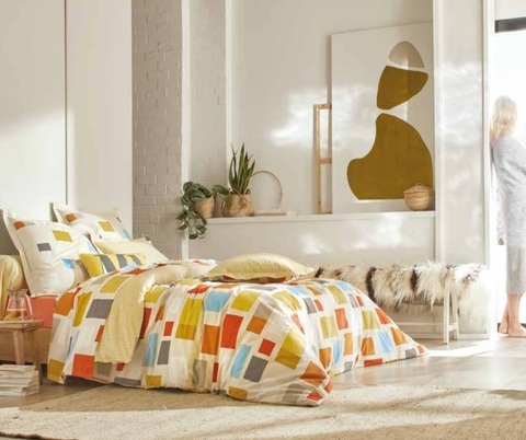 Постельное белье 1.5 спальное Blanc des Vosges Blocks Ochre