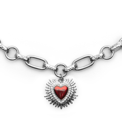 Латунная цепочка с Красным сердцем, silver