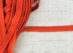 Кант сатиновый со стразами, ш. 1,5 см/кант 5 мм, красно-оранжевый