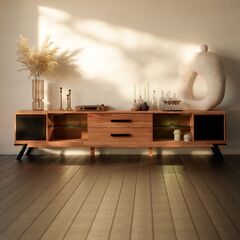 Тумба под телевизор Флеверс 220 см, массив дуба, металл. комплектующие