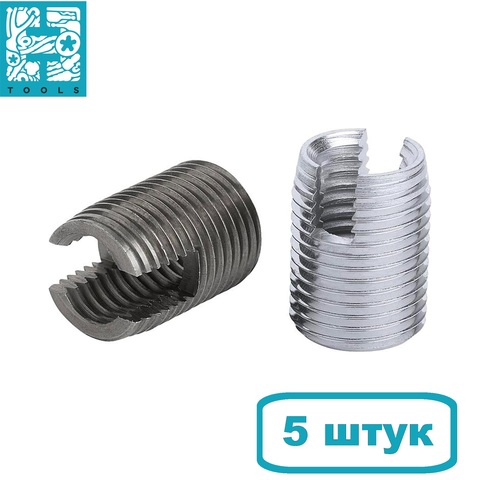 Вставка резьбовая М 6,0х1,0 (Сам. рез., нерж. ст., шлиц) 6h L=12мм 5шт H-Tools 9781060HT-5