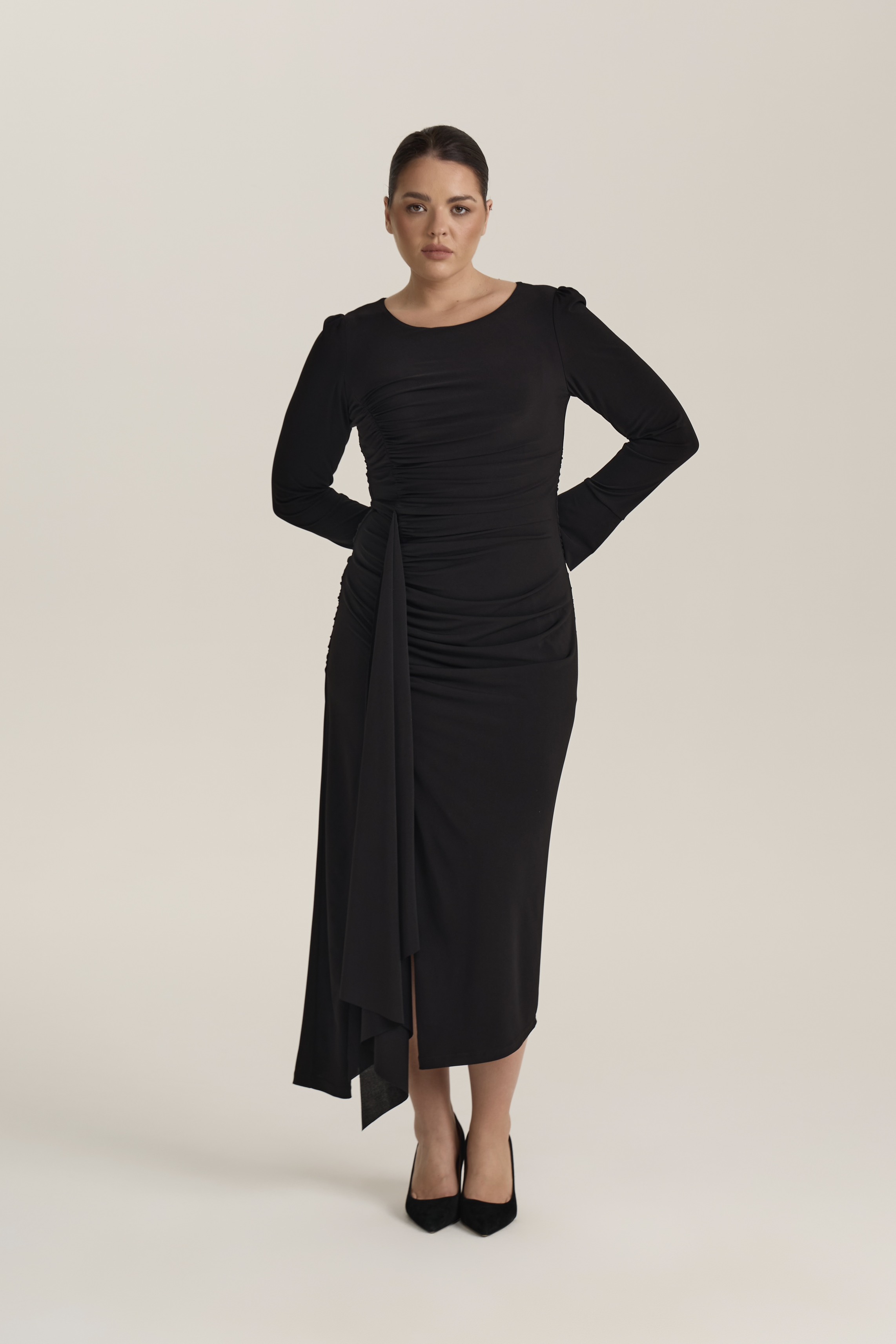Платье трикотажное с драпировками, черный