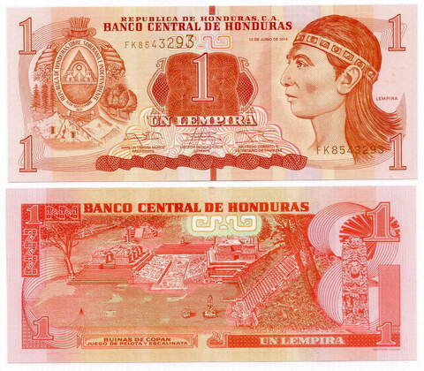 Банкнота Гондурас 1 лемпира 2014 год. UNC