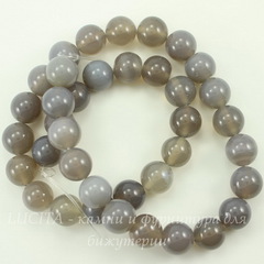 Бусина Агат, шарик, цвет - дымчатый серый, 10 мм, нить