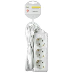 Удлинитель 3 гн, 3 м, 1 мм2, 10 А, 2P+PE, 250В, бел, IEK, У03 Generica, WYP10-10-03-03-Z-G