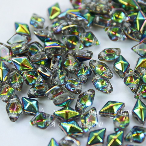 Бусина DiamonDuo Ромб с 2 отверстиями, 8х5 мм, фиолетово-зеленая