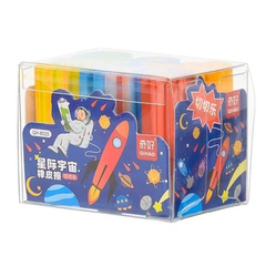 
          Набор ластиков длинных фигурных 6 штук, длина 5 см, в виде пришельцев и космонавтов, Qihao, мягкие цветные, школьные стерки для детей