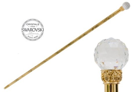 Трость мужская Pasotti Swarovski® Crystal Ball Cane, Gold Shaft, Италия.