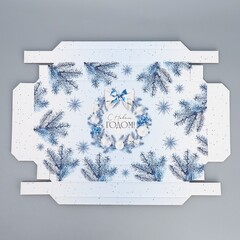 Коробка сборная одиночная Прямоугольник, Новогодний венок, 25,5*15*4 см