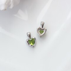 Подвеска Сердце с зелёным фианитом, 12*8 мм, родий, П306