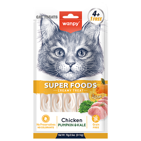 Wanpy Cat Лакомство для кошек «нежное пюре» из курицы с тыквой и кейлом 70 г