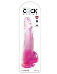 Розовый фаллоимитатор с мошонкой на присоске 10’’ Cock with Balls - 27,9 см. - 