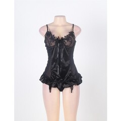 Прозрачный бэби-долл с вышивкой и оборками черный (размер XS-S)