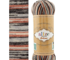 ALIZE "SUPERWASH ARTISAN", 75% SW Шерсть - 25% Полиамид, 100 гр, 420 м, Черный\серый\терракот