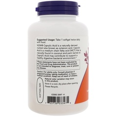 Now Foods, Каприловая кислота, 600 мг, 100 мягких таблеток