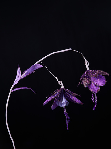 Веточка с цветами фуксии 28х51см ChristmasDeLuxe фиолетовая