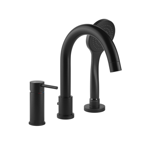 Gessi 18637#299 Gessi Emporio Via tortona Смеситель для ванны на 3 отверстия с переключателем, изливом и шлангом 1,50м, цвет: Black XL