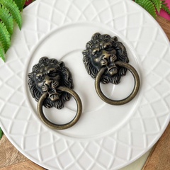 Ручка для шкатулки Лев, бронзовая округлая Кольцо, металлическая, 4*6,8 см, набор 2 шт.