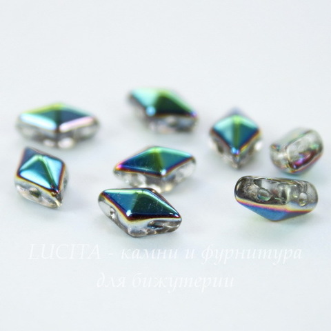 Бусина DiamonDuo Ромб с 2 отверстиями, 8х5 мм, фиолетово-зеленая