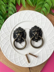 Ручка для шкатулки Лев, бронзовая округлая Кольцо, металлическая, 4*6,8 см, набор 2 шт.