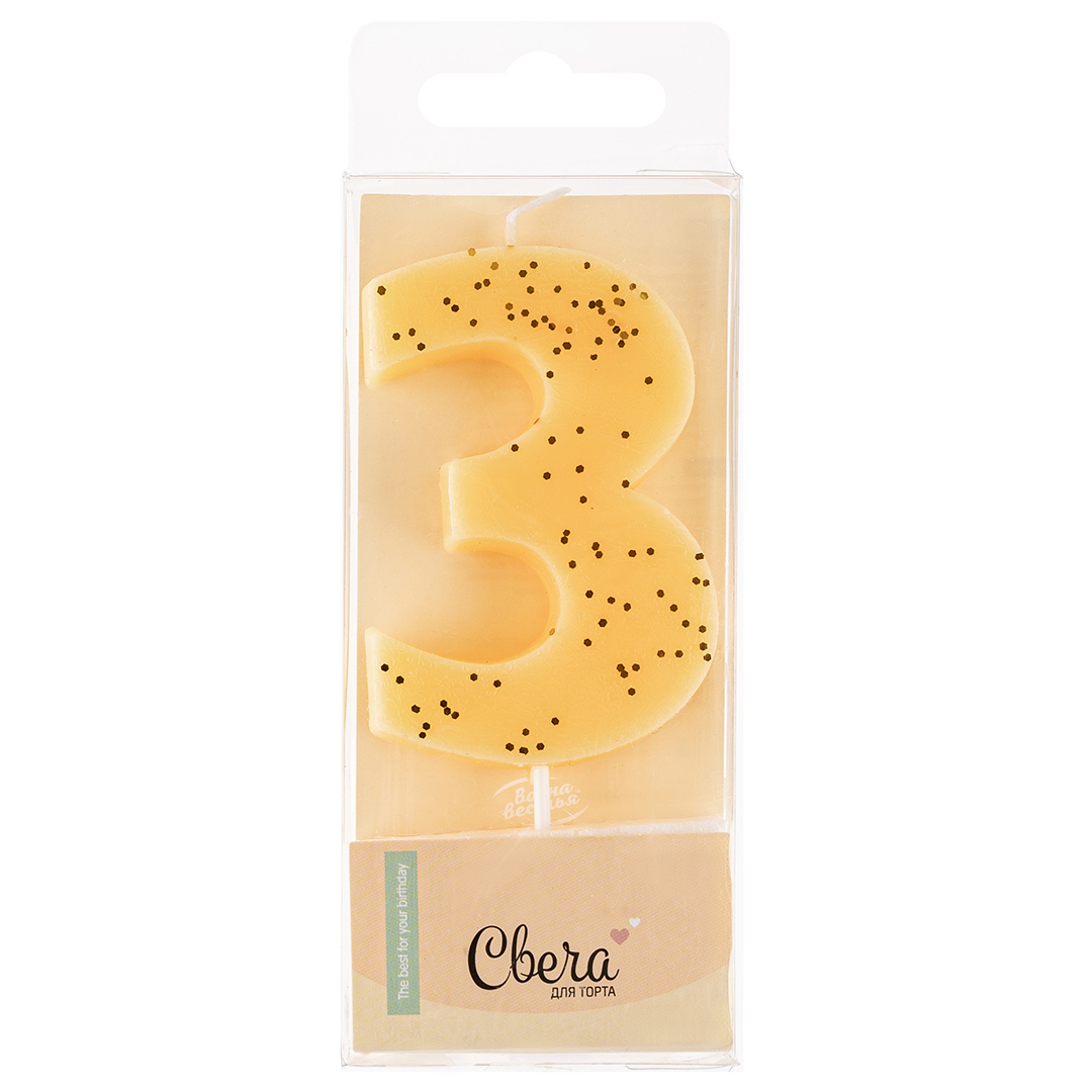 Свеча-цифра ЭКО, Кремовый, с блестками, 