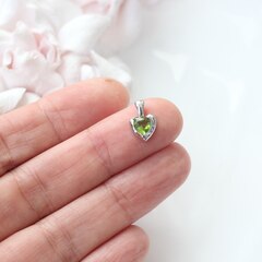 Подвеска Сердце с зелёным фианитом, 12*8 мм, родий, П306