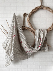 Шарф льняной комби. со штампами 