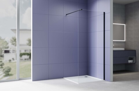 Aquatek AQ.WI.090.1BL AQ.WI.090.1BL Душевая перегородка Walk in с держателем 900x2000 профиль черный, стекло прозрачное 8мм