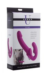 Ярко-розовый безремневой вибрострапон Evoke Vibrating Strapless Silicone Strap-on Dildo - 