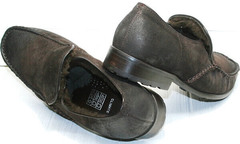 Мужские стильные туфли мокасины мужские нубук на зиму Welfare 555841 Dark Brown Nubuk & Fur.