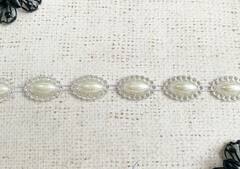 Тесьма жемчуг стразы, молочный. ш. 1,5 см.