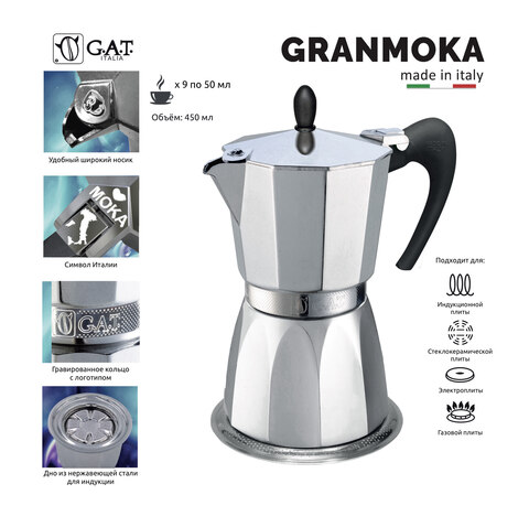 Кофеварка гейзерная G.A.T. GRANMOKA 103409A 450ml индукция, алюминий