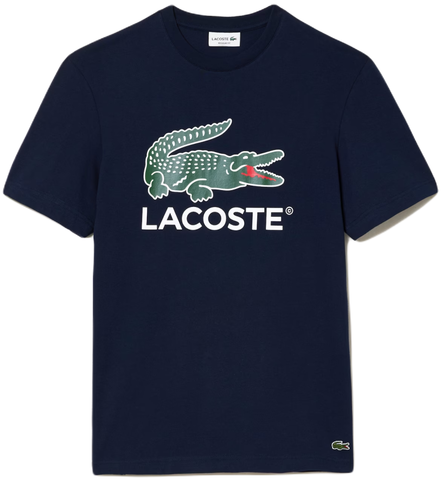 Теннисная футболка Lacoste Cotton Jersey Signature Print T-Shirt - navy blue