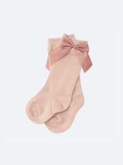 Гольфы с бантиком гладкие, Пудровый
