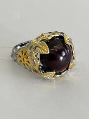 Флоренция-гранат (серебряное кольцо с позолотой)