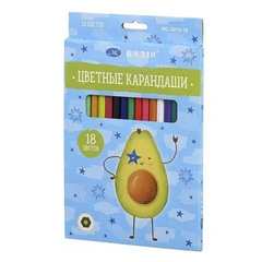 Карандаши цветные, Basir, пластиковые, серия "Авокадо", цветная упаковка, 18 шт