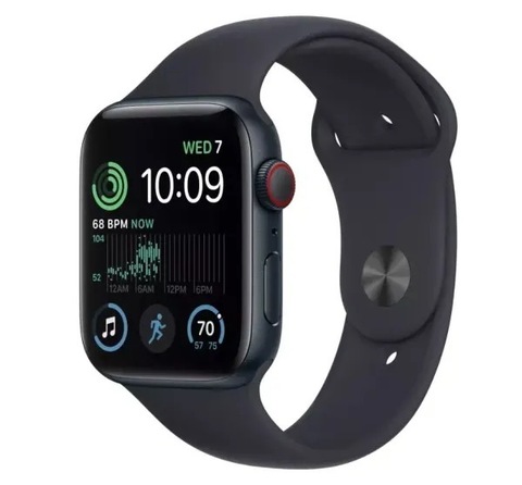 Умные часы Apple Watch Series SE Gen 2 44мм GPS + Cellular из алюминия цвета «тёмная ночь», спортивный ремешок «тёмная ночь» (M/L 150–200mm)