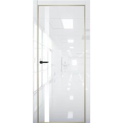 Купить Межкомнатная дверь глянец Pt 7 Платина crystall white алюминиевая кромка Al Gold Edition остеклённая