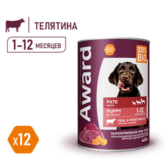 AWARD консервы для щенков от 1 месяца паштет из телятины с овощами 400г