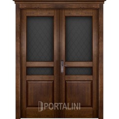 Купить Межкомнатная двустворчатая дверь массив ольхи Валенсия античный орех остеклённая