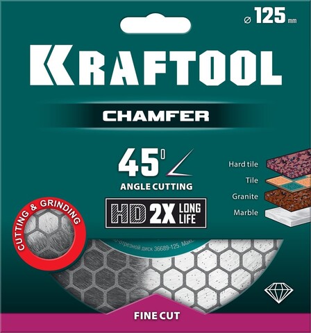 KRAFTOOL CHAMFER 125 мм (22.2 мм, 25х1.6 мм) Шлифовально-отрезной алмазный диск (36689-125)