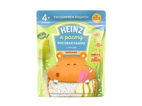 Каша Heinz молочная рисовая c грушей с Омега 3, 4+ мес