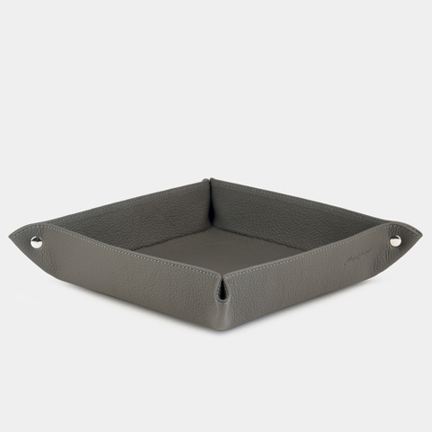 Лоток для мелочей из натуральной кожи теленка, серого цвета