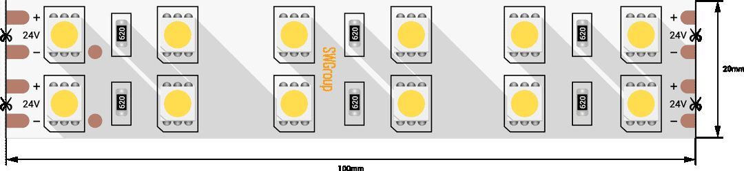 Светодиодная лента SWG 28,8W/m 120Led/m 5050SMD теплый белый 5M SWG5120-24-28.8-WW-М 009704