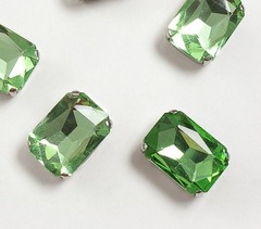 Стразы пришивные стекло в оправе "Прямоугольник", р. 18х13 мм, салатовый